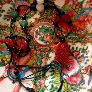 Carnelian/Red Jade Hand Carved Malay Fish Necklace